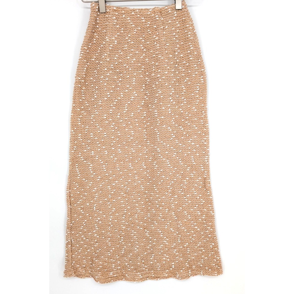 Sabo Khaki‎ White Slub Knit Boucle Midi Skirt XS Neutral Resort Chic Lounge - Picture 2 of 9
